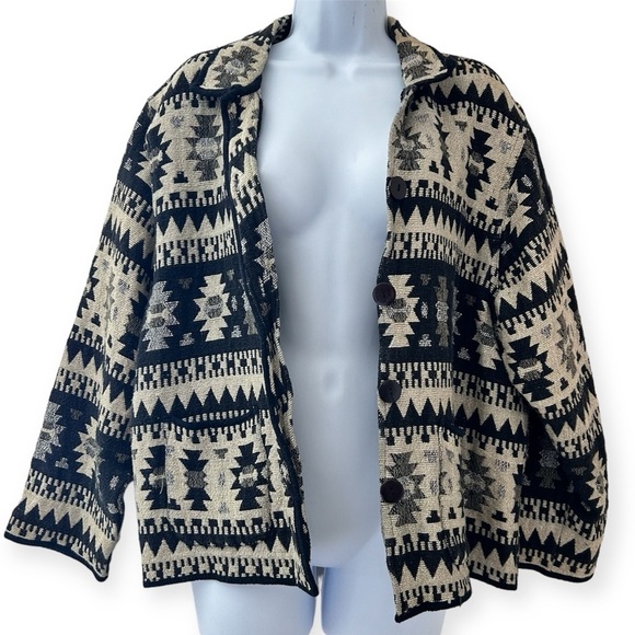 JANE ASHLEY VTG Southwest Western Aztec Cotton Tapestry Jacket Womens Size XL - Picture 2 of 11